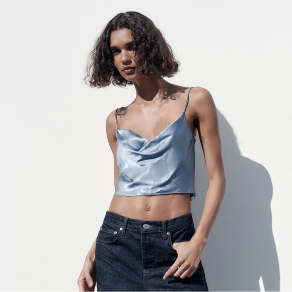 ZARA- Satin Effect Short Top Cowl Neck - Picture 1 of 5